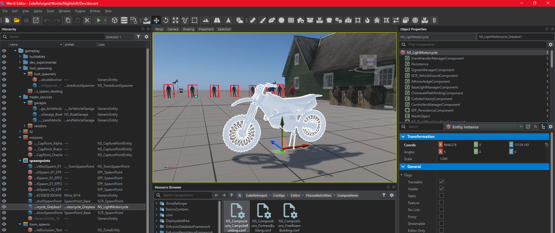 Dirt bike placed in the Enfusion dev world