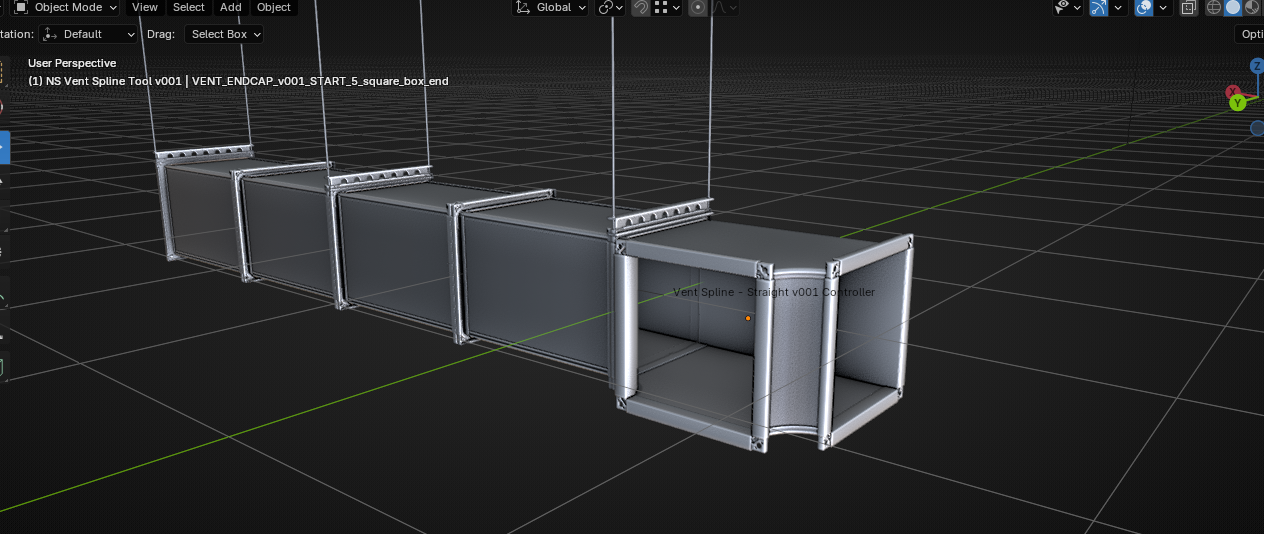 Vent spline tool preview showing repeated vent segments in the editor
