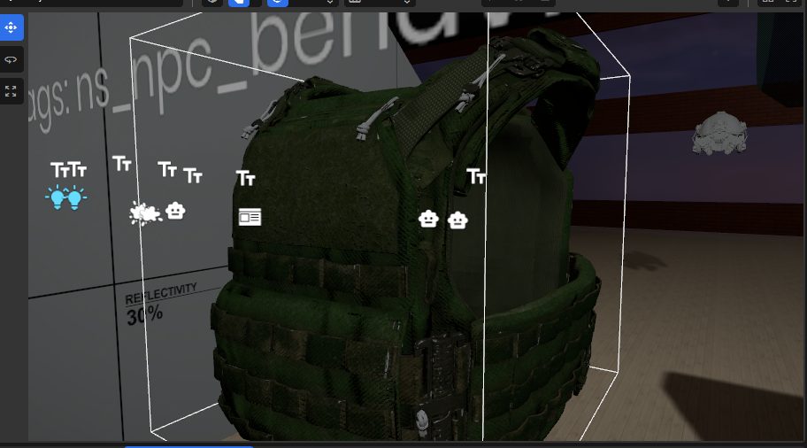 Darker green tactical vest material pass inside the s&box editor scene